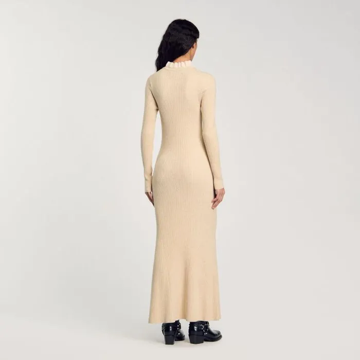 Dresses Women SANDRO Knit Maxi Dress Beige Dresses Women SANDRO Knit Maxi Dress Beige