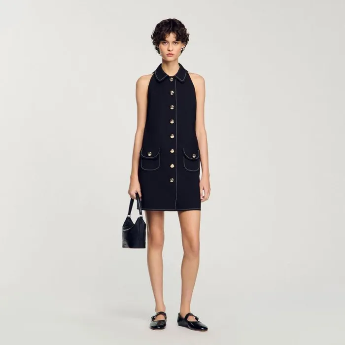 Dresses Women SANDRO Peter Pan Collar Short Dress Black