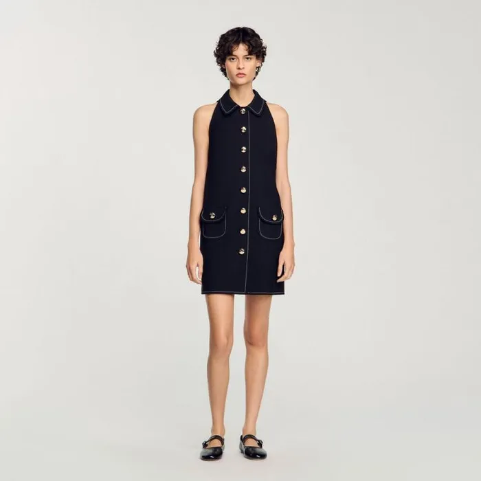 Dresses Women SANDRO Peter Pan Collar Short Dress Black