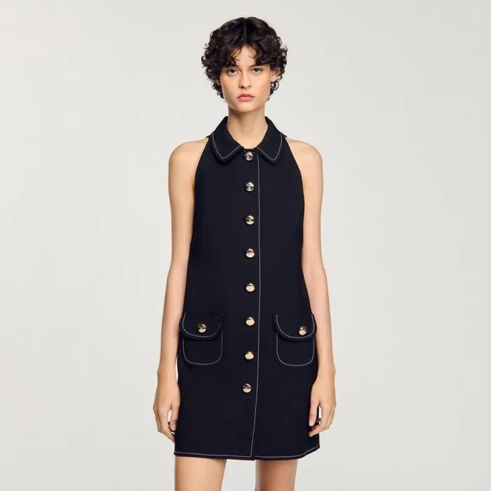 Dresses Women SANDRO Peter Pan Collar Short Dress Black