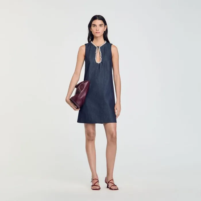 Dresses Women SANDRO Short Rhinestone Dress Deep Blu