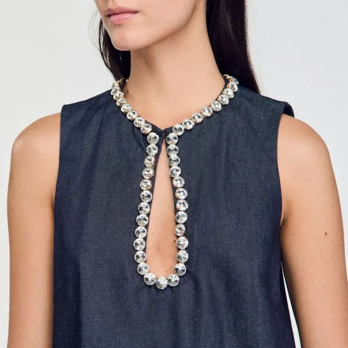 Dresses Women SANDRO Short Rhinestone Dress Deep Blu