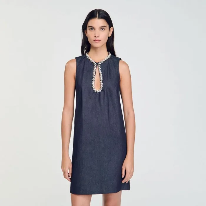 Dresses Women SANDRO Short Rhinestone Dress Deep Blu