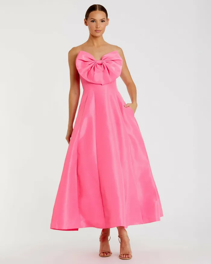 Evening Gowns Strapless Ballgown with Bow Detail Dress Candy Pink Mac Duggal Women