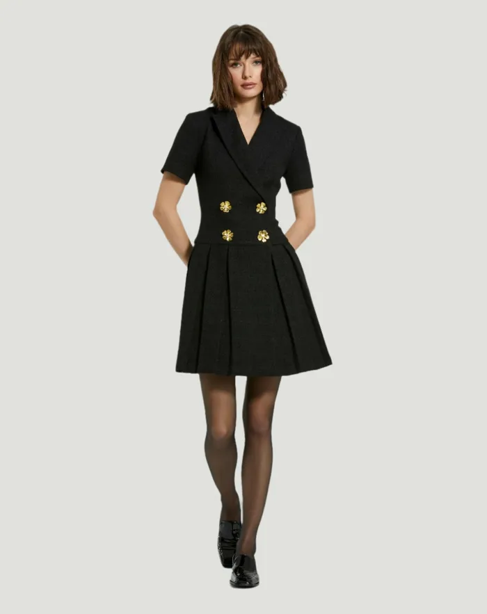 Every Day Dresses Mac Duggal Women Tweed Short Sleeve Blazer Mini Dress Black