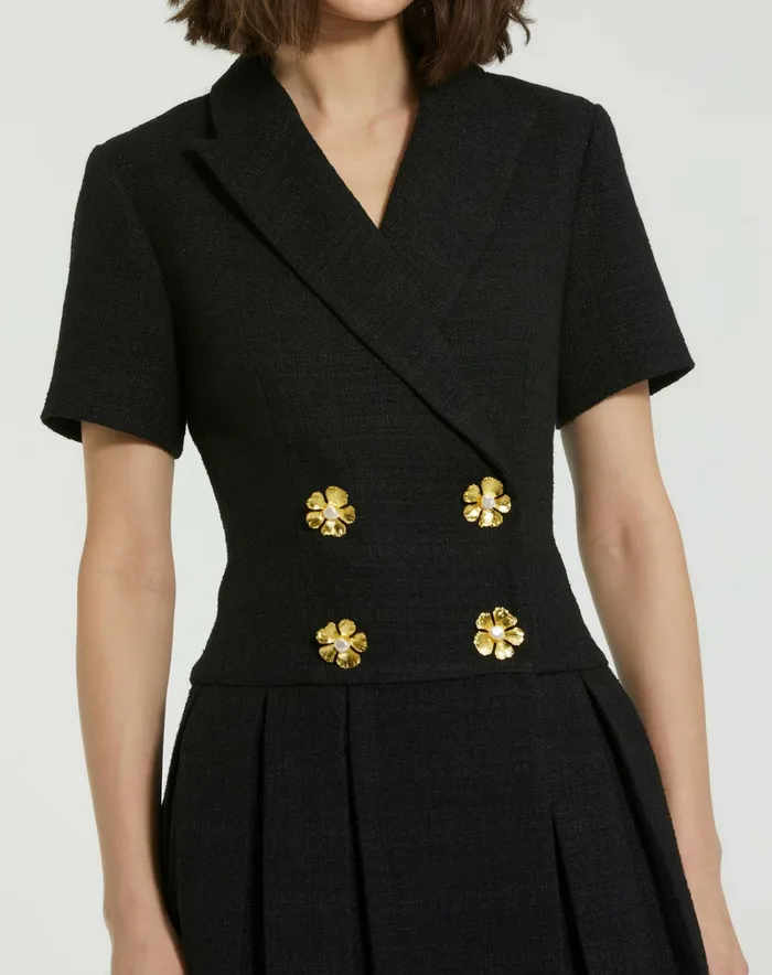 Every Day Dresses Mac Duggal Women Tweed Short Sleeve Blazer Mini Dress Black