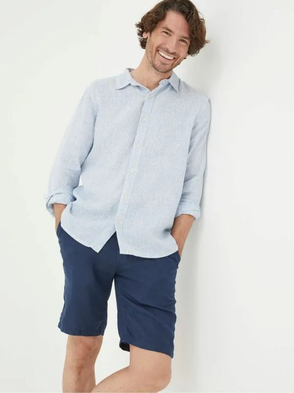 Fat Face Denim Dressing Men Blue Linen Flat Front Shorts