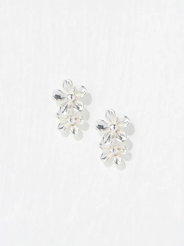 Fat Face Jewellery Women Silver Tone Double Flower Stud Earrings