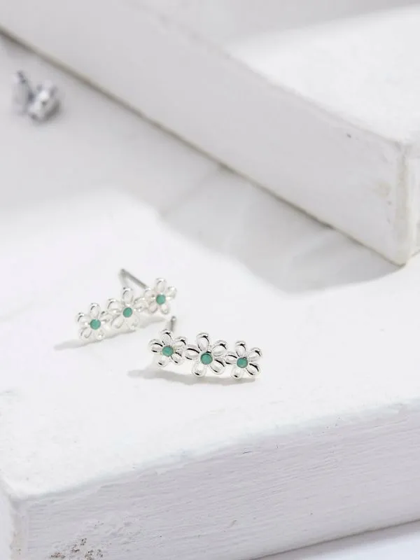 Fat Face Jewellery Women Silver Tone Triple Daisy Earrings