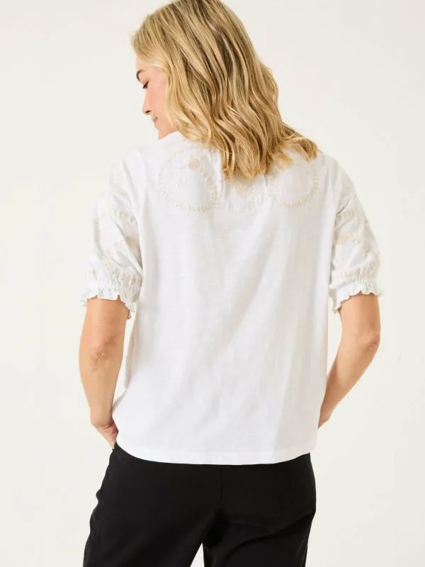 Fat Face Shirts and Blouses Women White Embroidered Short Sleeve Jersey Shirt Fat Face Shirts and Blouses Women White Embroidered Short Sleeve Jersey Shirt