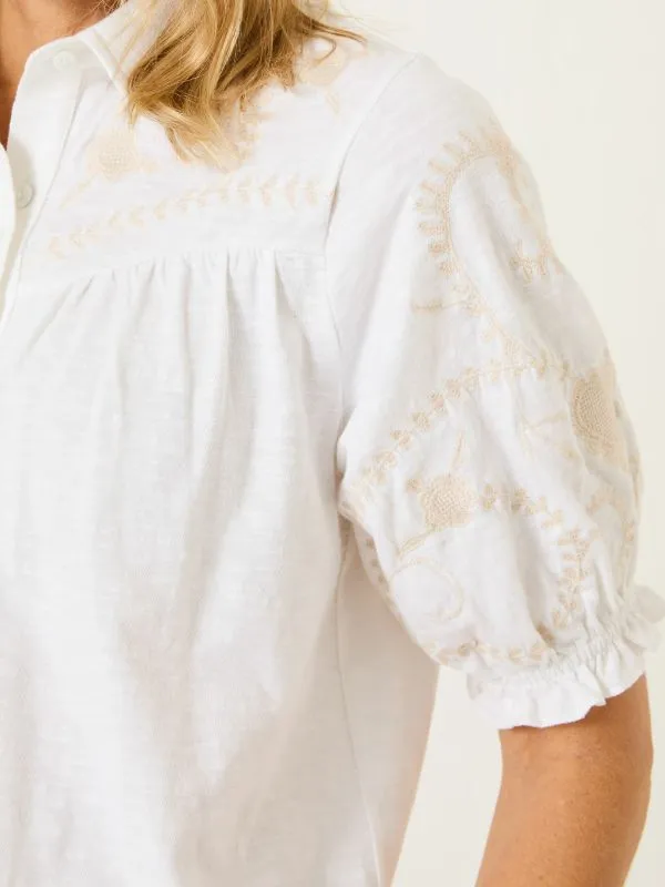 Fat Face Shirts and Blouses Women White Embroidered Short Sleeve Jersey Shirt Fat Face Shirts and Blouses Women White Embroidered Short Sleeve Jersey Shirt