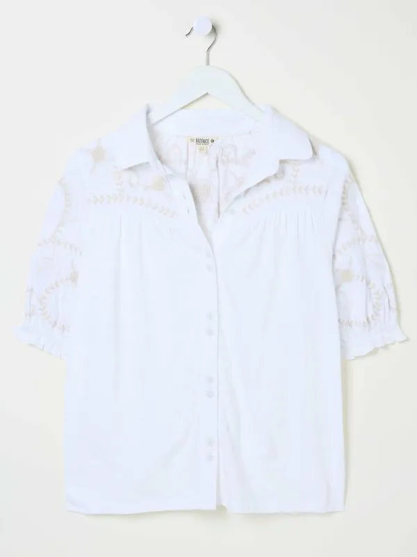 Fat Face Shirts and Blouses Women White Embroidered Short Sleeve Jersey Shirt Fat Face Shirts and Blouses Women White Embroidered Short Sleeve Jersey Shirt