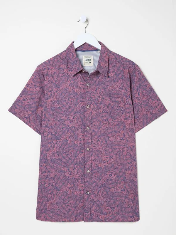 Fat Face Shirts Men Pink 100 Cotton Short Sleeve Leaf Print Shirt