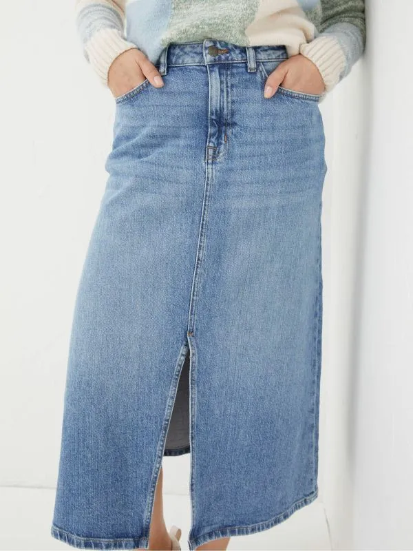 Fat Face Skirts Women Carla Blue Denim Midi Skirt