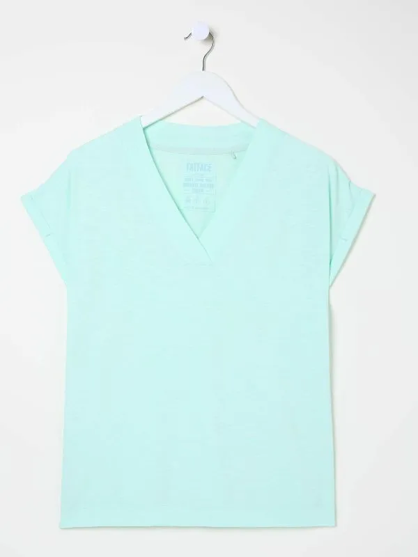 Fat Face Tops and TShirts Women Tansy Mint Green 100 Organic Cotton VNeck TShirt