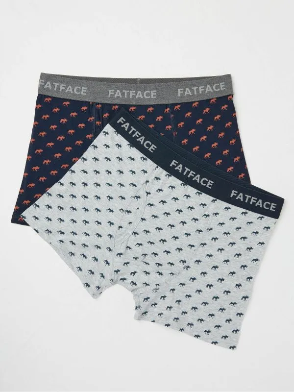 Fat Face Underwear Men Navy Moose Print Boxers 2 Pack