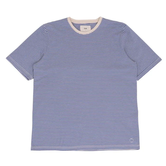 Folk Clothing TShirts 12151 Stripe Tee 8211 Cobalt Ecru 8211 Mens