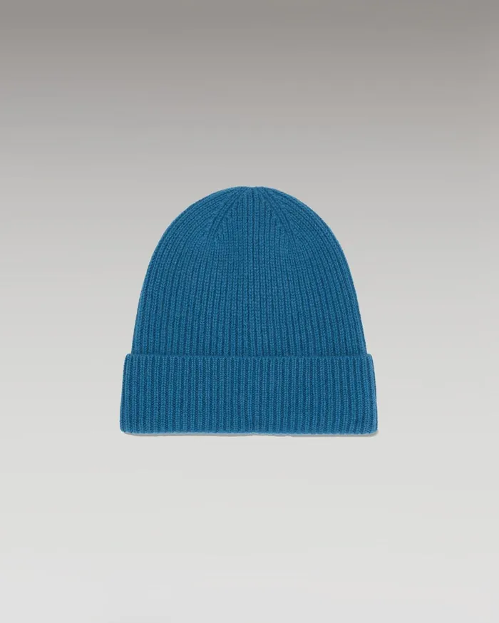 From Future Cashmere Beanies Cuffed Beanie With Small Ribs Prussian Blue