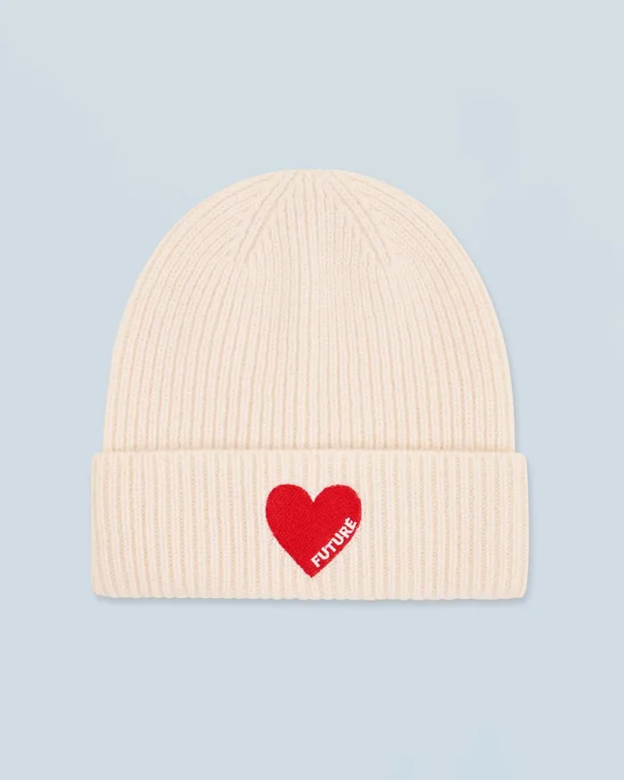 From Future Cashmere Beanies Heart Cuffed Beanie White