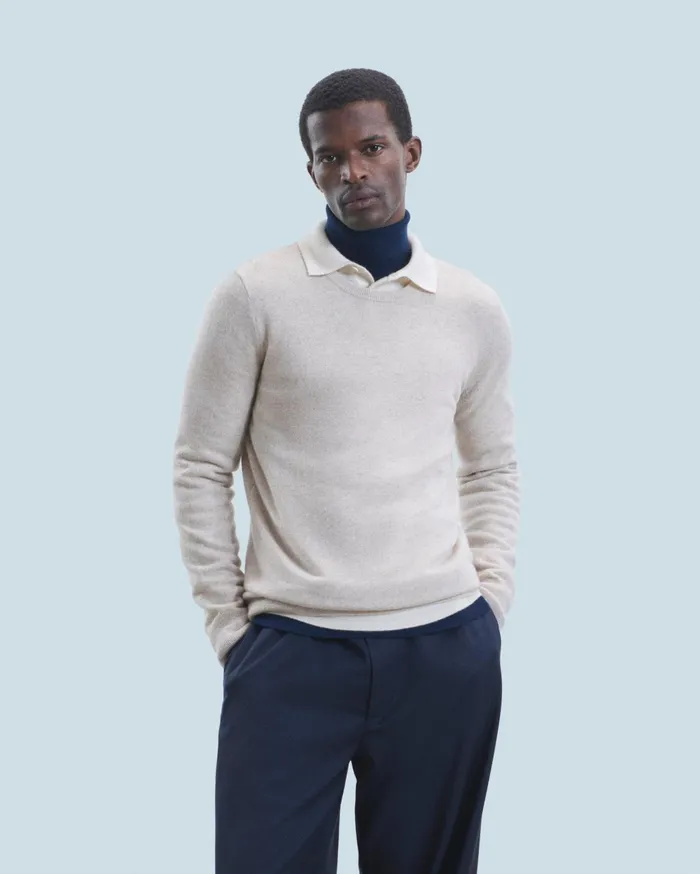 From Future Cashmere Sweaters Men Basic Crewneck Sweater Beige Moulin