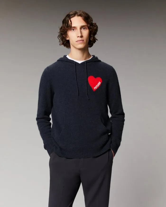 From Future Cashmere Sweaters Men Light Heart Hoodie Sweater Light Heather Gray