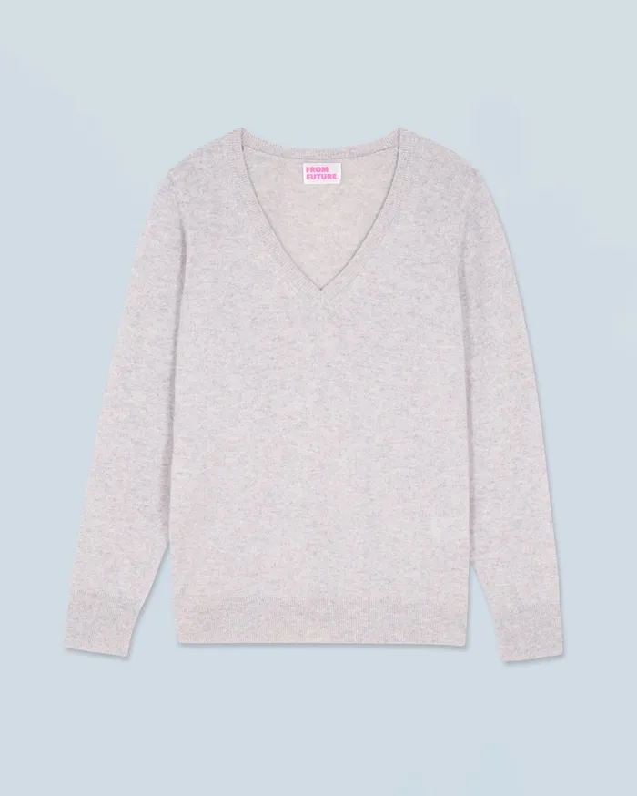 From Future Cashmere Sweaters Women Basic VNeck Sweater Light Heather Gray