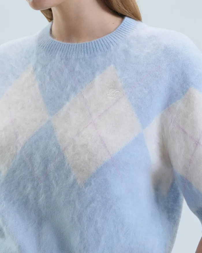 From Future Cashmere Sweaters Women Crewneck Sweater In Brushed Cashmere With Diamond Pattern Baby Blue