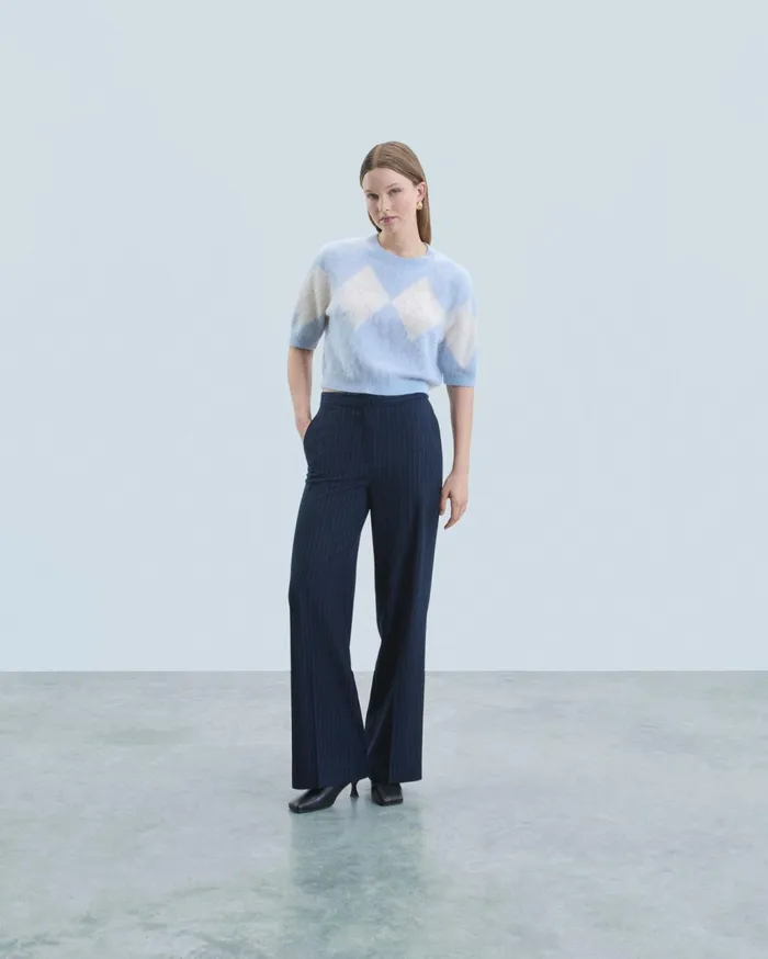From Future Cashmere Sweaters Women Crewneck Sweater In Brushed Cashmere With Diamond Pattern Baby Blue