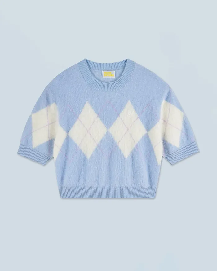From Future Cashmere Sweaters Women Crewneck Sweater In Brushed Cashmere With Diamond Pattern Baby Blue