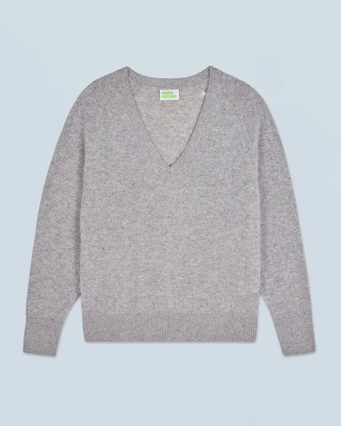 From Future Cashmere Sweaters Women Light Oversized VNeck Sweater Dark Heather Gray