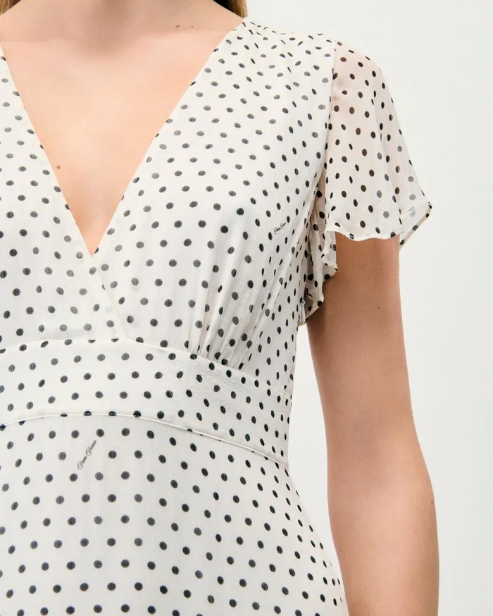 From Future Dresses and Jumpsuits Women Julia Short Sleeve Long Dress Ecru Polka Dots