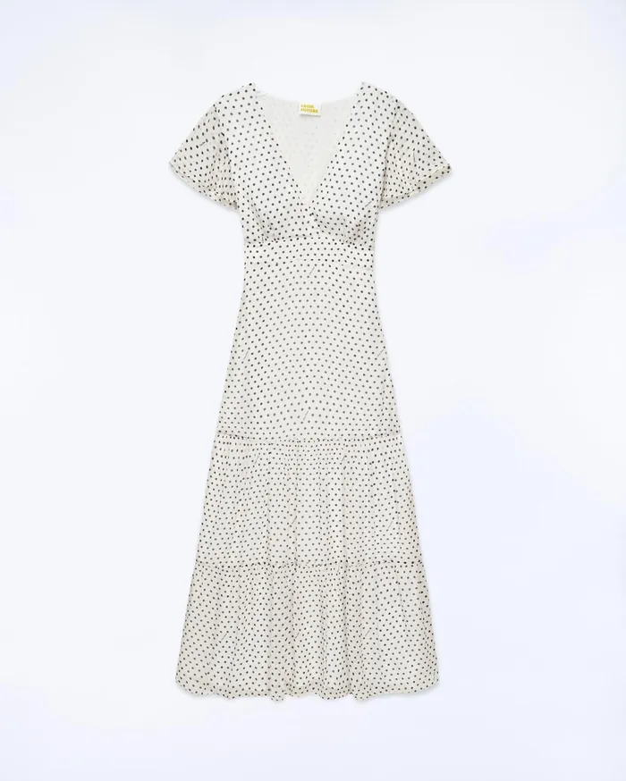 From Future Dresses and Jumpsuits Women Julia Short Sleeve Long Dress Ecru Polka Dots