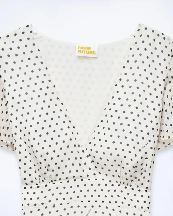 From Future Dresses and Jumpsuits Women Julia Short Sleeve Long Dress Ecru Polka Dots