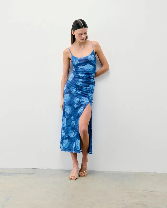 From Future Dresses and Jumpsuits Women Long Mesh Dress With Fine Straps Romantic Roses