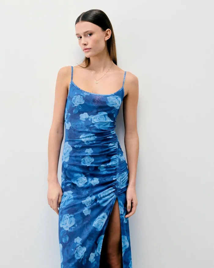 From Future Dresses and Jumpsuits Women Long Mesh Dress With Fine Straps Romantic Roses