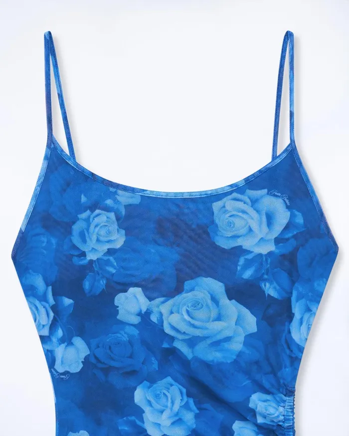 From Future Dresses and Jumpsuits Women Long Mesh Dress With Fine Straps Romantic Roses