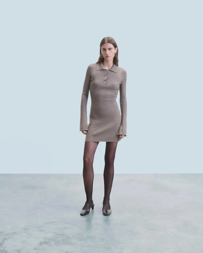 From Future Dresses and Jumpsuits Women Short Dress With Long Sleeves Taupe
