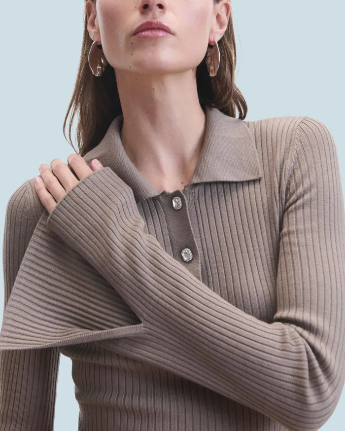 From Future Dresses and Jumpsuits Women Short Dress With Long Sleeves Taupe