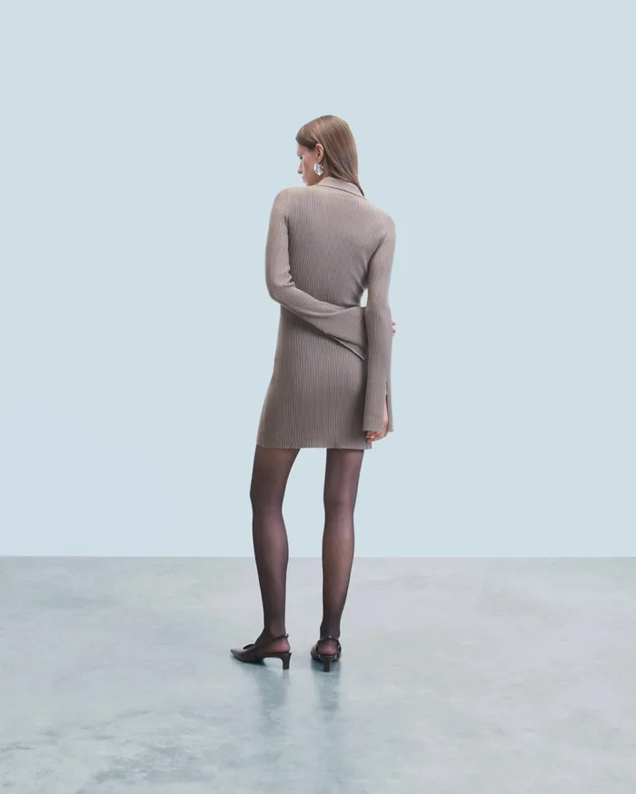 From Future Dresses and Jumpsuits Women Short Dress With Long Sleeves Taupe