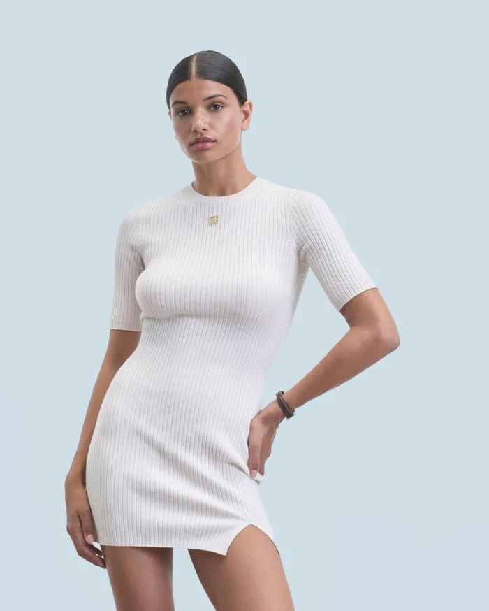 From Future Dresses and Jumpsuits Women Short Sleeve Short Dress 34 Sleeves Sand