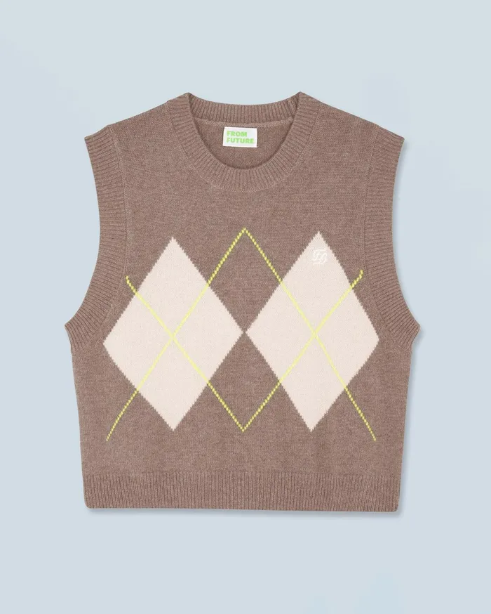 From Future Sleeveless Sweaters Women Diamond Pattern Sleeveless Sweater Taupe