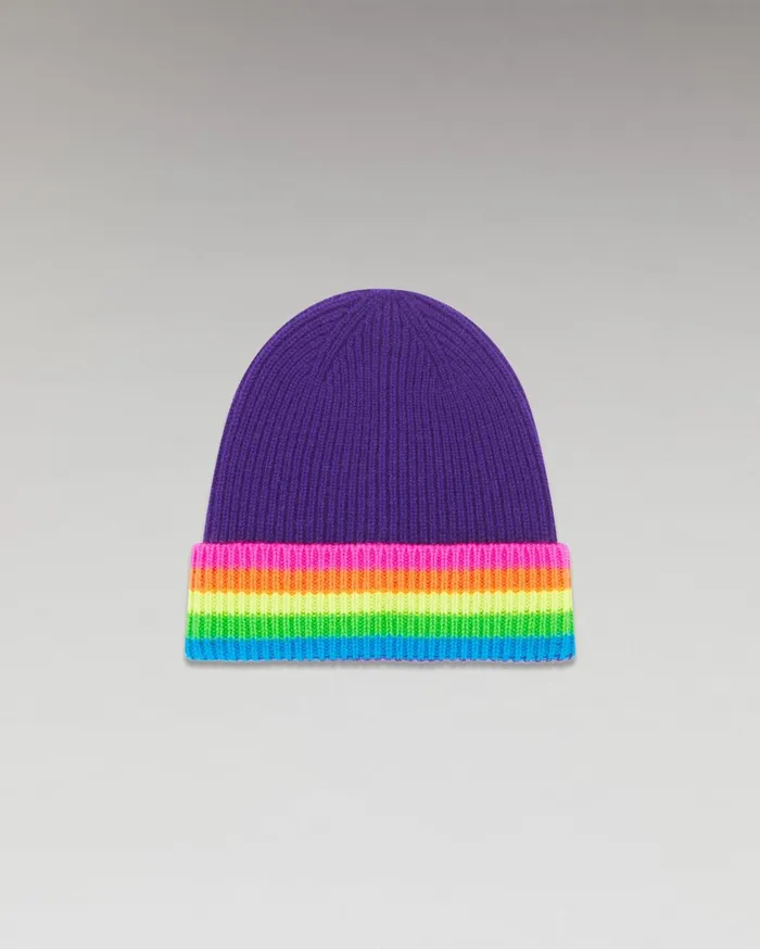 From Future Tote Bags Cuffed Beanie With Multicolored Bands Winter Purple