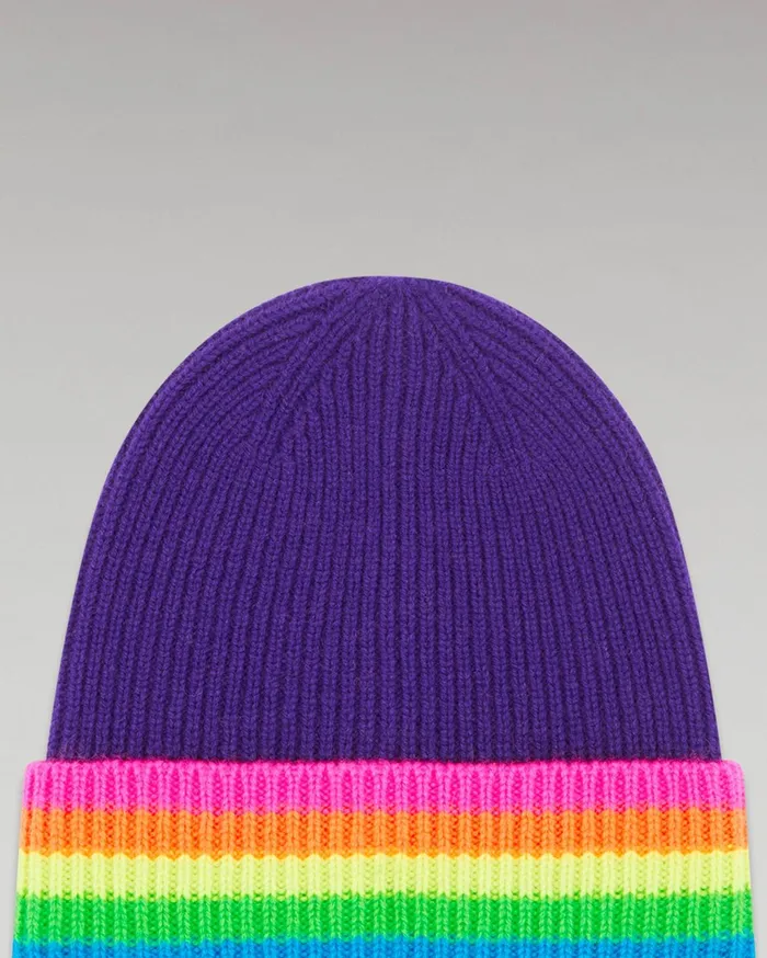 From Future Tote Bags Cuffed Beanie With Multicolored Bands Winter Purple