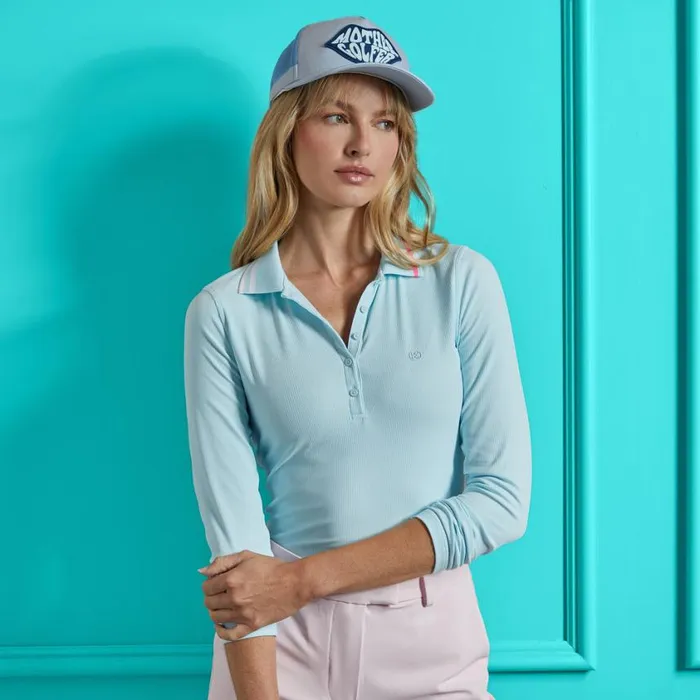 GFORE Polos and Shirts Women CONTRAST COLLAR RIBBED TECH NYLON LONG SLEEVE POLO Daybreak GFORE Polos and Shirts Women CONTRAST COLLAR RIBBED TECH NYLON LONG SLEEVE POLO Daybreak