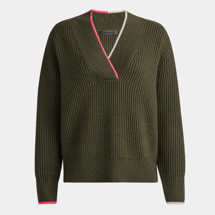 GFORE Sweaters Women CHUNKY RIB MERINO WOOL RELAXED FIT V NECK SWEATER Isle