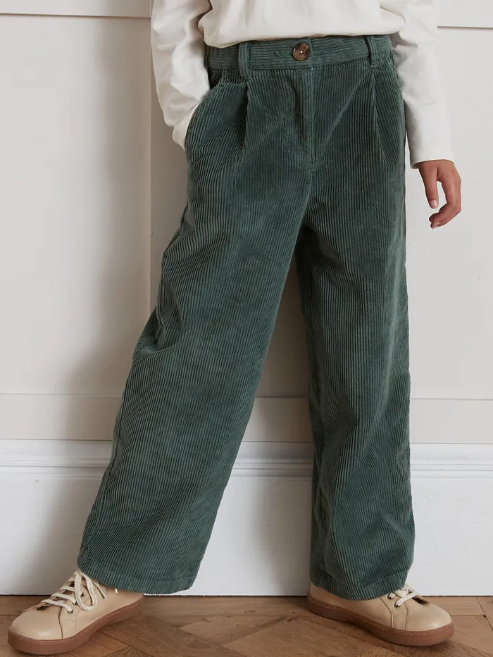 Girls Cyrillus Clothing Flared Velour Trousers Eucalyptus