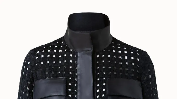 Girta Open Grid Embroidery Safari Jacket Black Women Akris Jackets