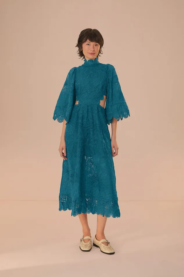 Green Guipire CutOut Midi Dress Women Farm Rio Midi Dresses