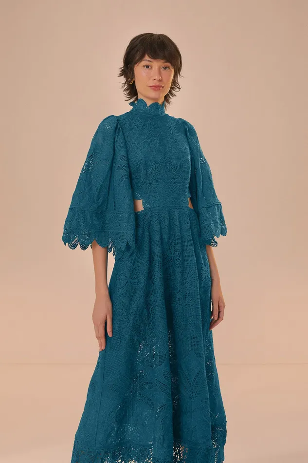 Green Guipire CutOut Midi Dress Women Farm Rio Midi Dresses