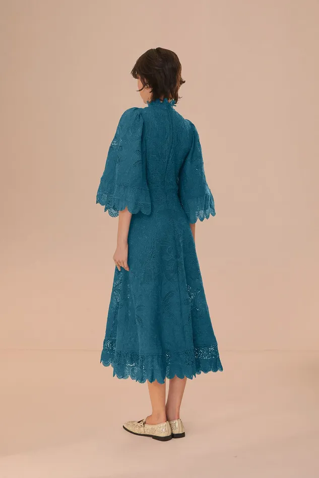 Green Guipire CutOut Midi Dress Women Farm Rio Midi Dresses